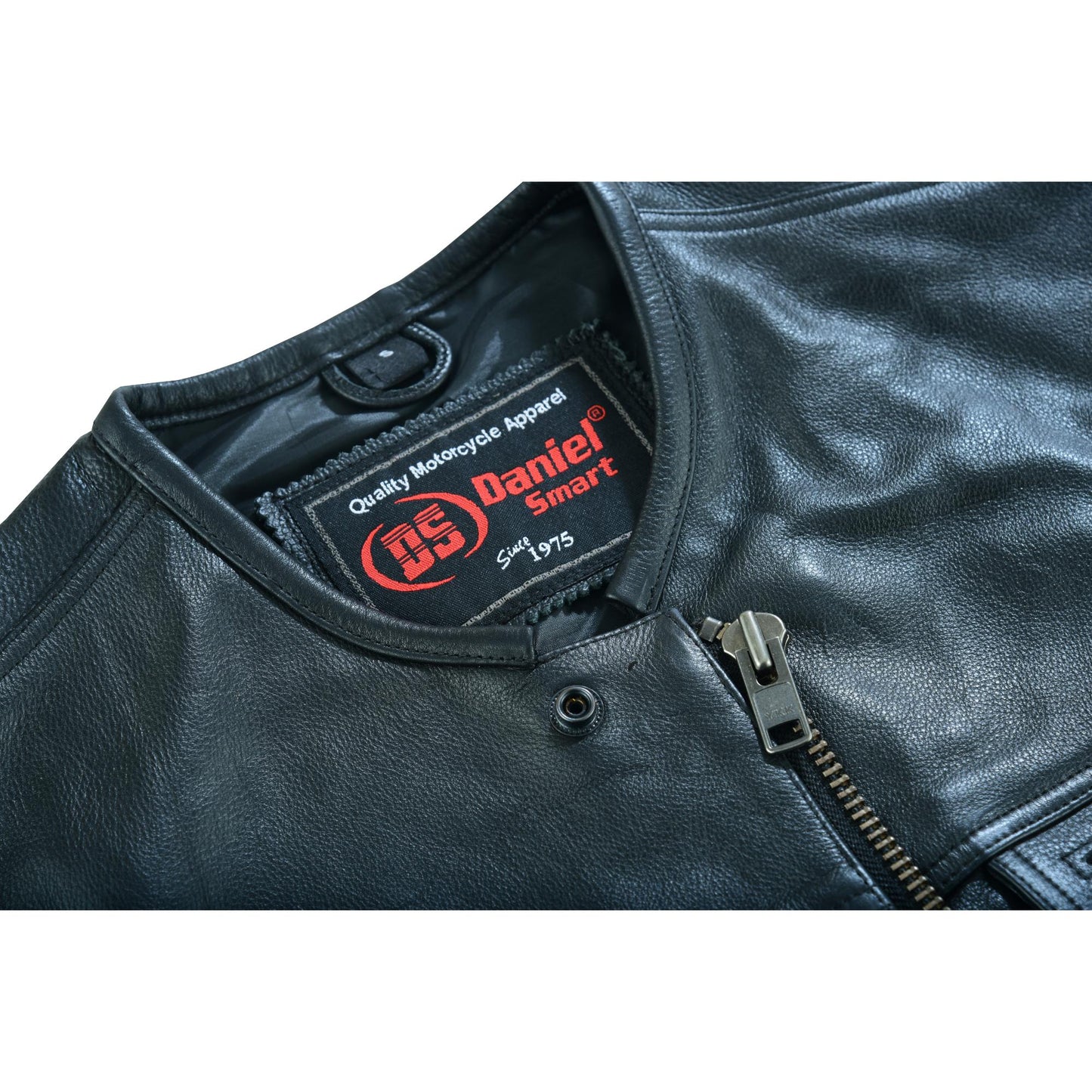 DS Men's Titan Black Leather Vest - Milled Cowhide, Hidden Zipper