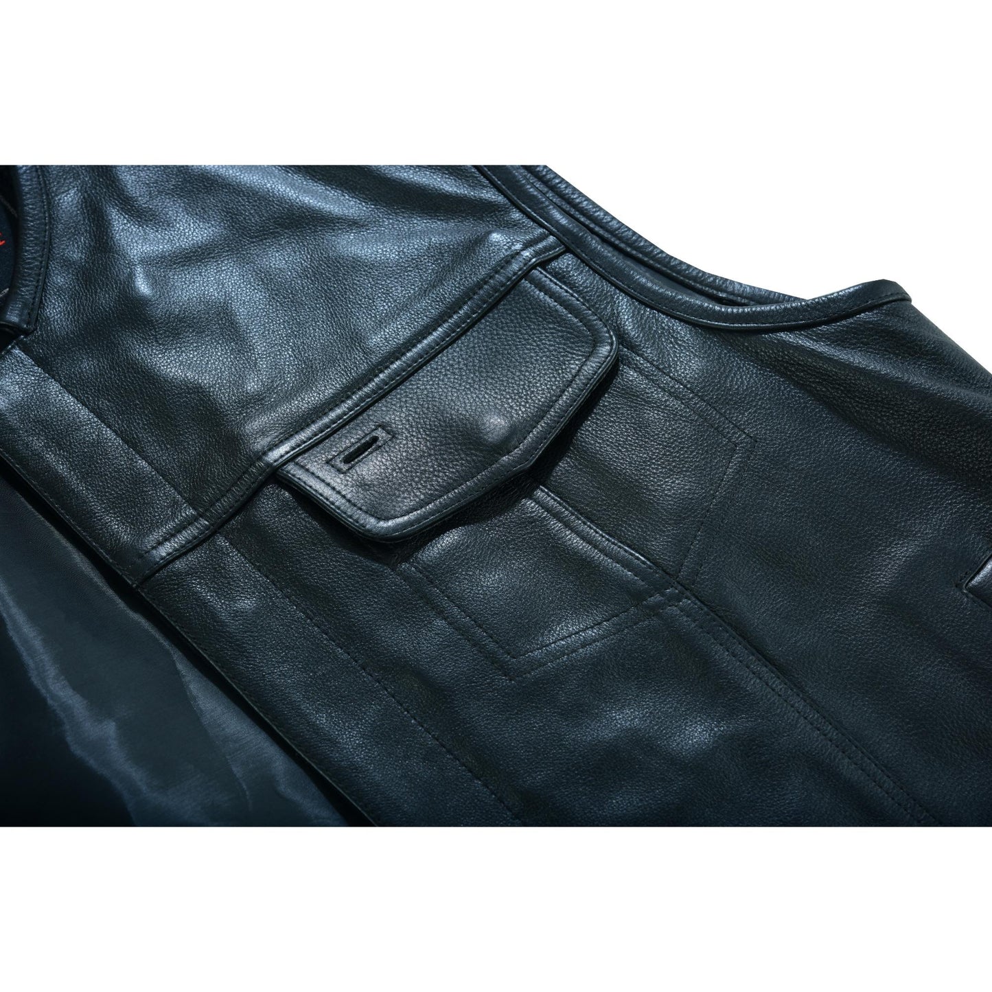 RC Men's Titan Black Leather Vest - Milled Cowhide, Hidden Zipper