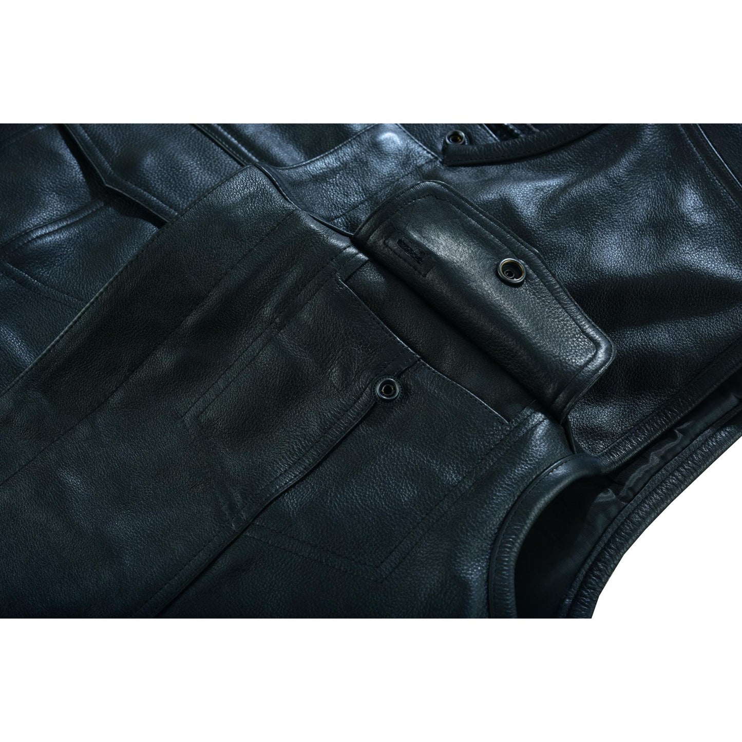 RC Men's Titan Black Leather Vest - Milled Cowhide, Hidden Zipper