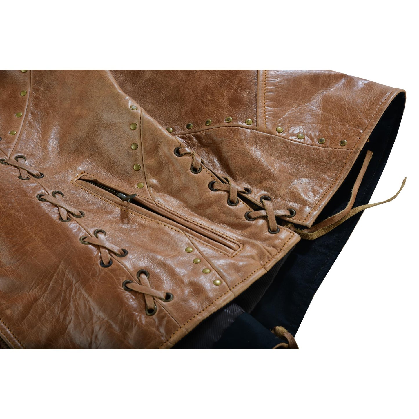 RC Women's Brown Zippered Vest with Lacing Details