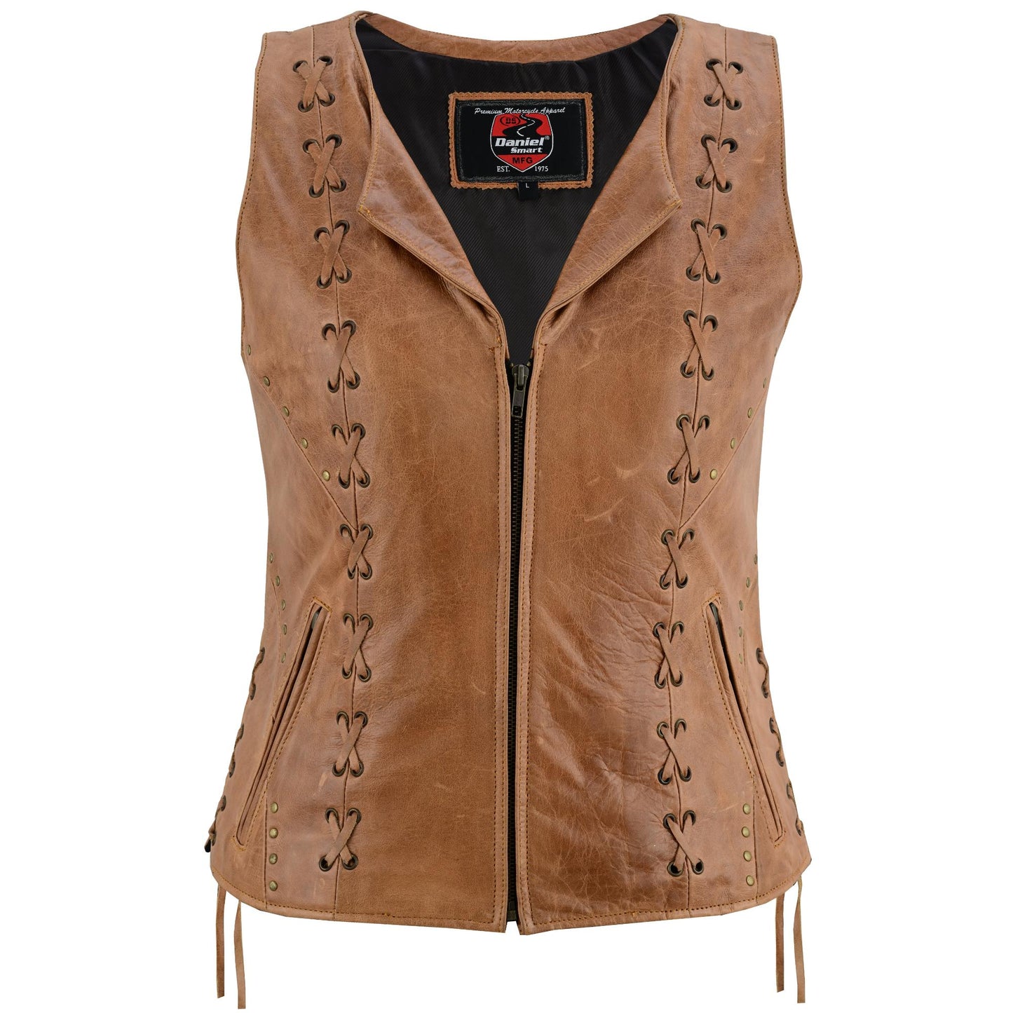 RC Women's Brown Zippered Vest with Lacing Details