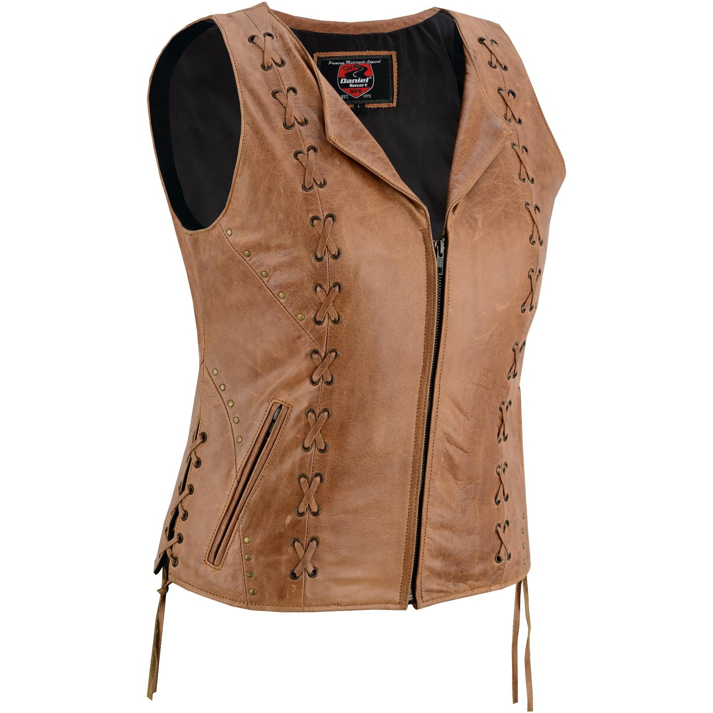 RC Women's Brown Zippered Vest with Lacing Details