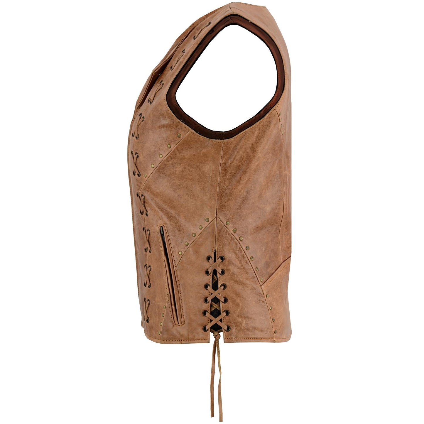 RC Women's Brown Zippered Vest with Lacing Details