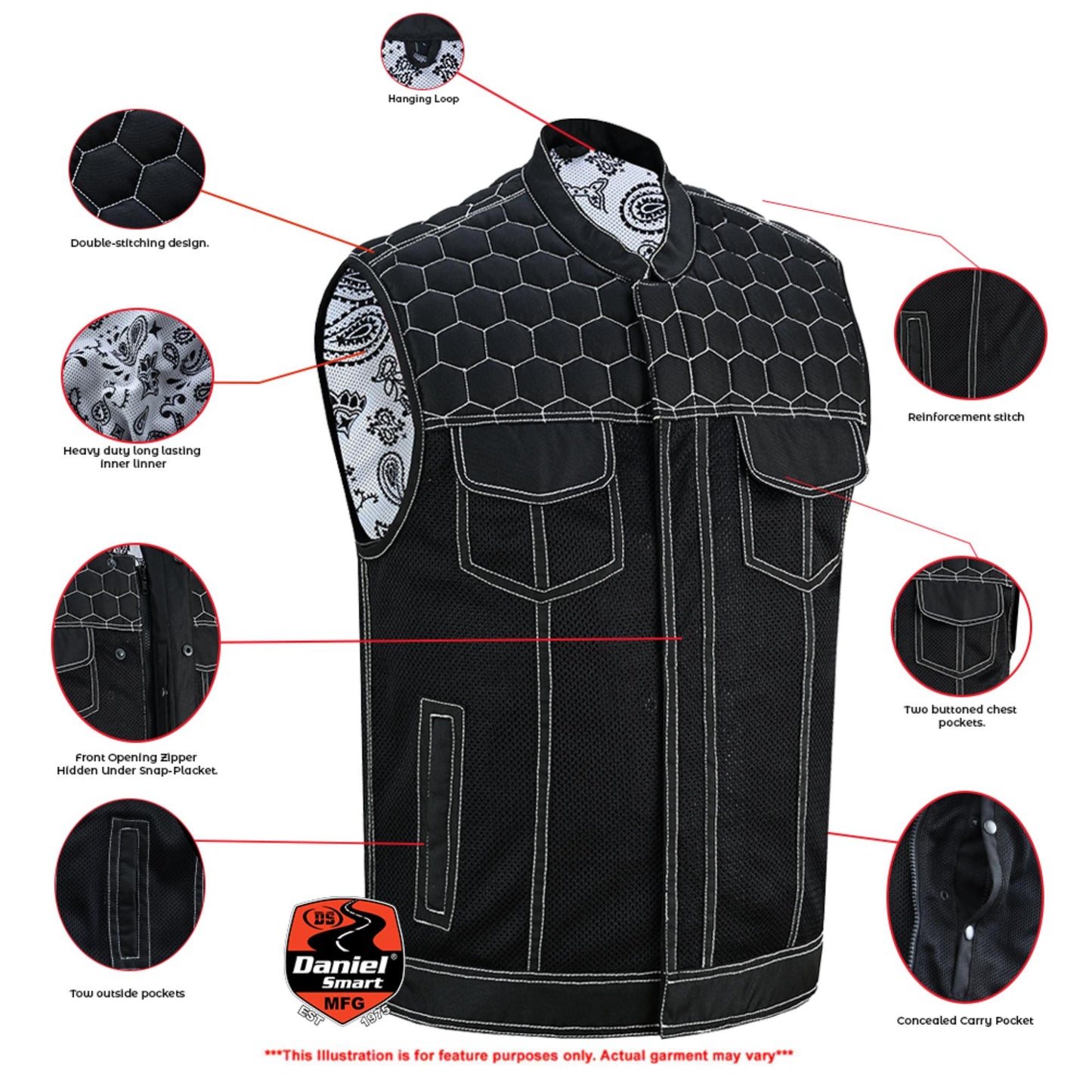 Men's Black Mesh Textile Vest with White Paisley Liner