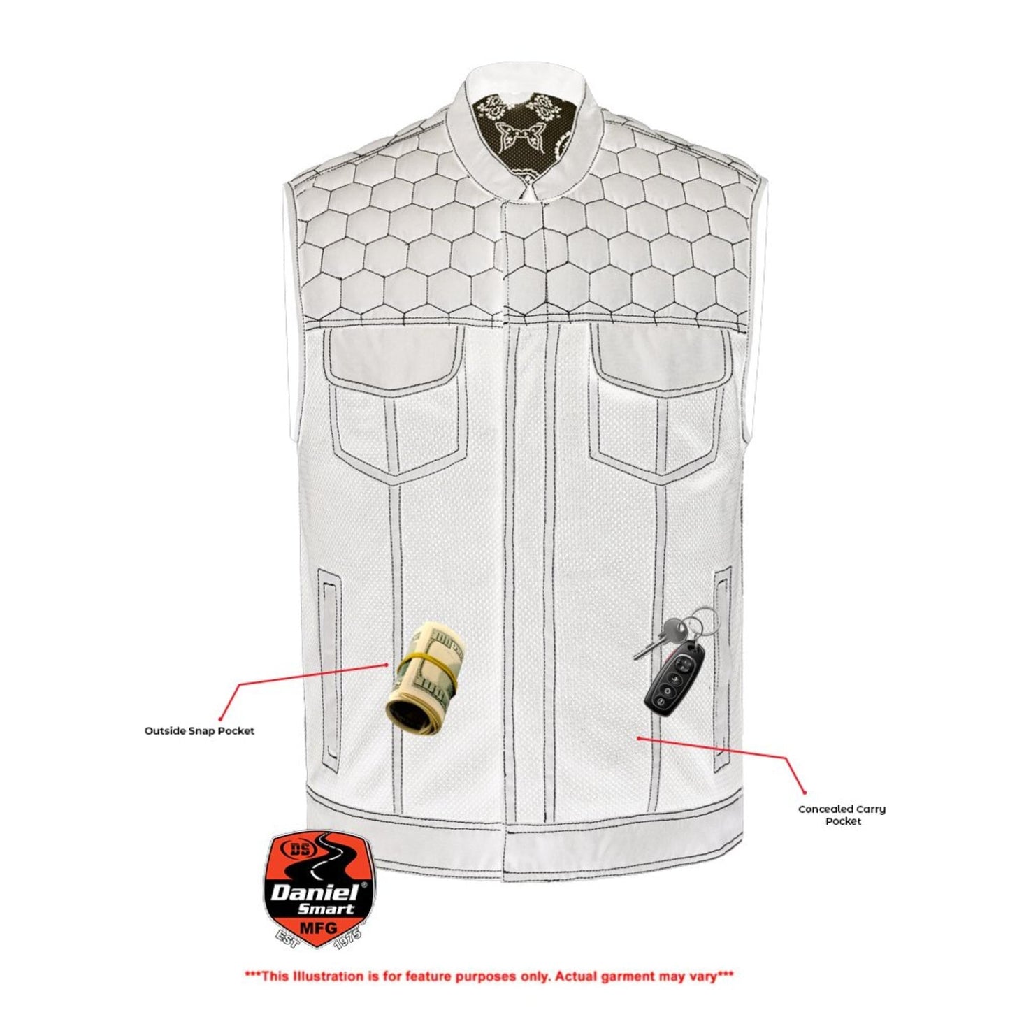 Men's Black Mesh Textile Vest with White Paisley Liner