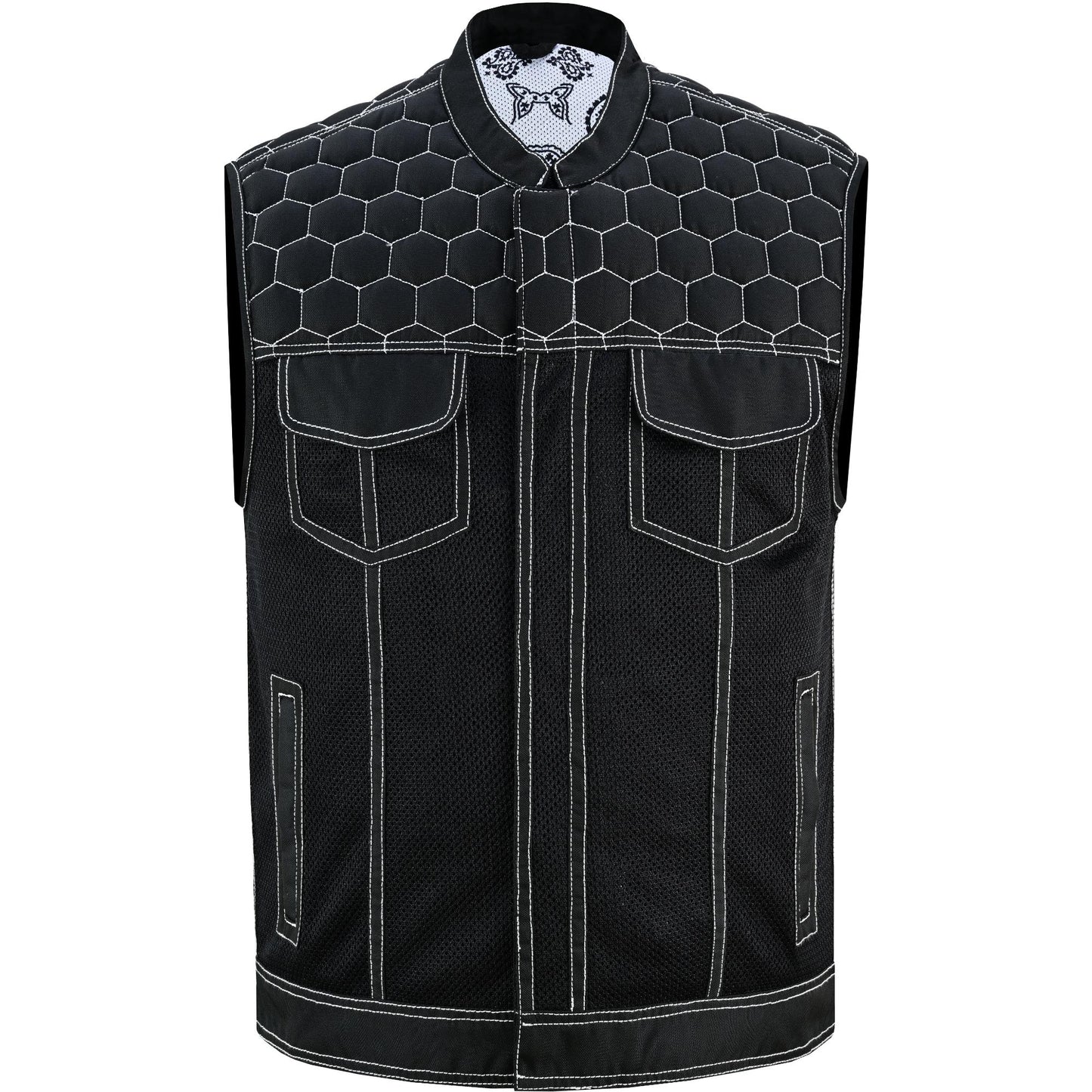 Men's Black Mesh Textile Vest with White Paisley Liner