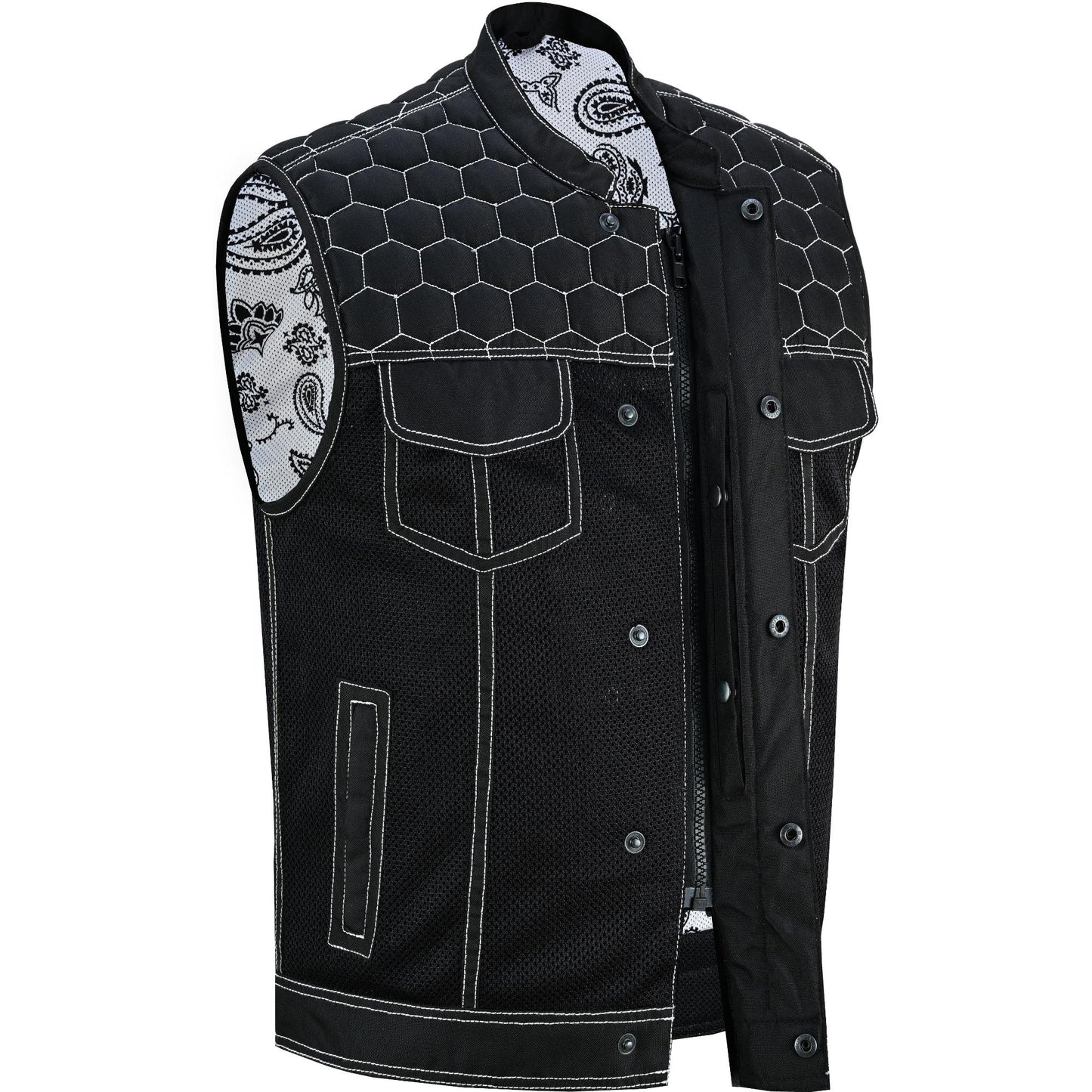 Men's Black Mesh Textile Vest with White Paisley Liner