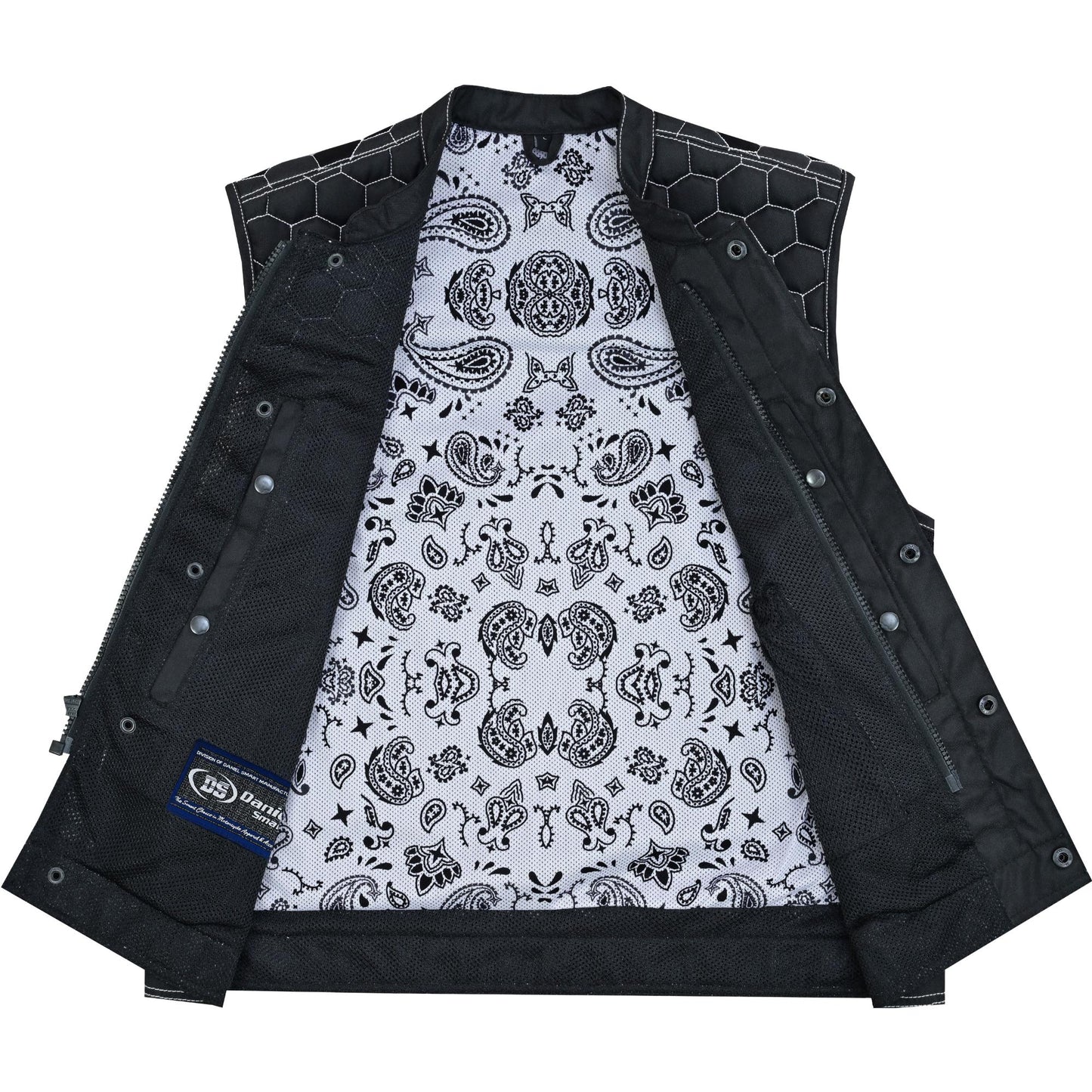 Men's Black Mesh Textile Vest with White Paisley Liner
