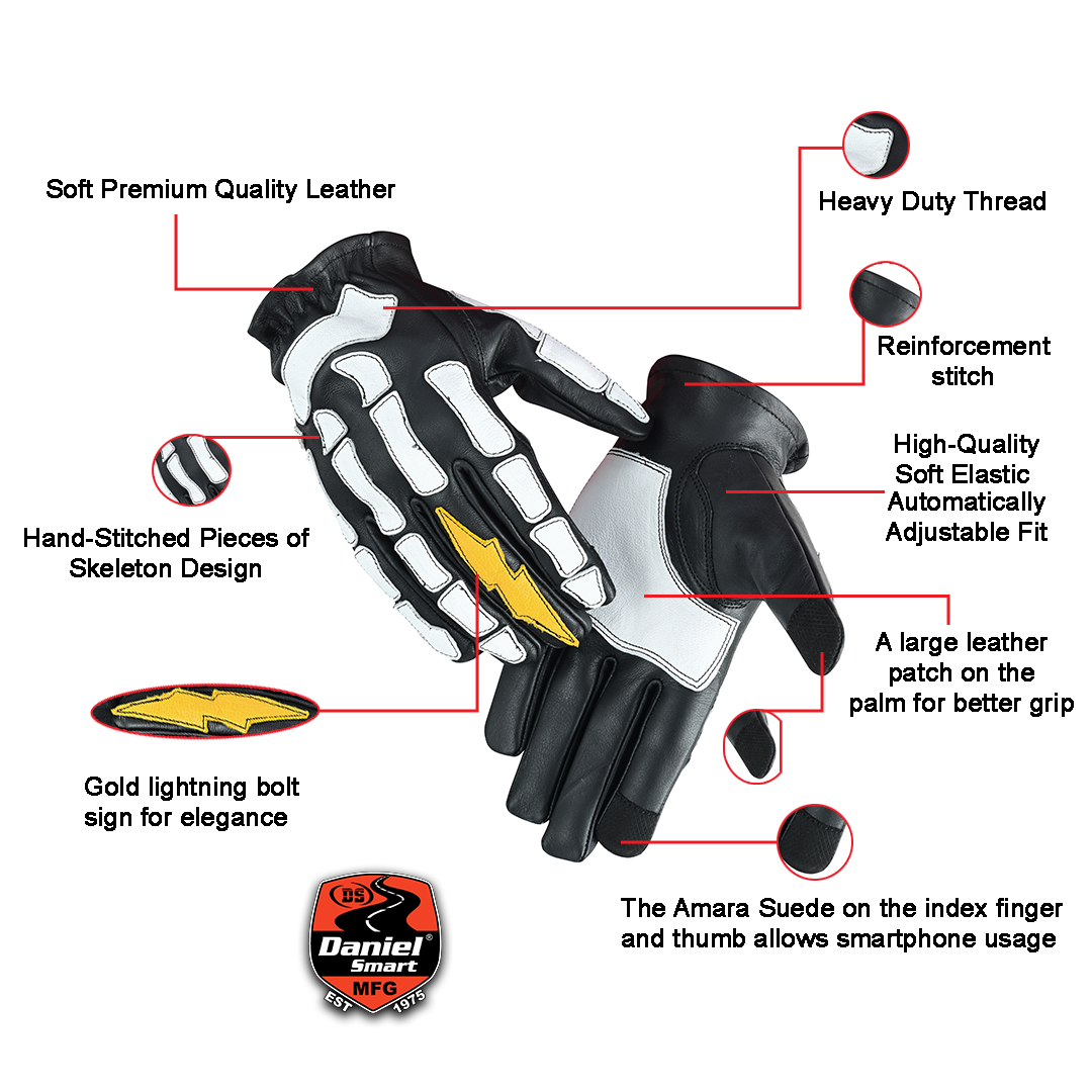 Devil HanRC Black White and Yellow Skeleton Bolt Glove