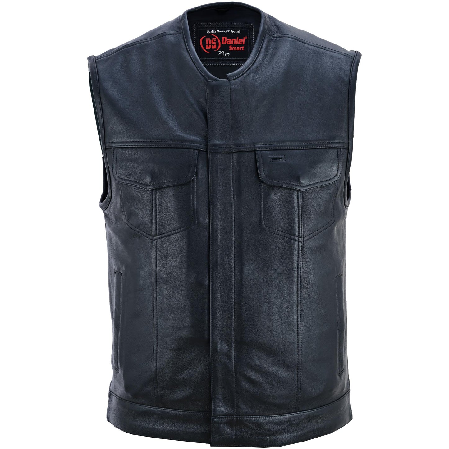 RC Men's Titan Black Leather Vest - Milled Cowhide, Hidden Zipper