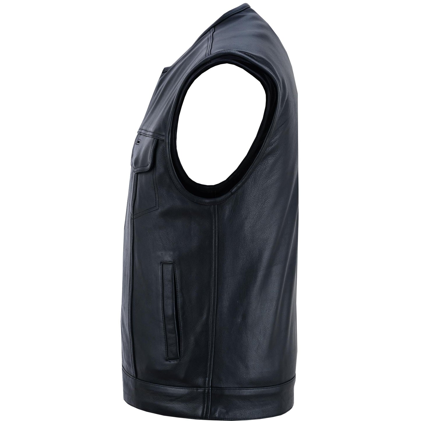 RC Men's Titan Black Leather Vest - Milled Cowhide, Hidden Zipper