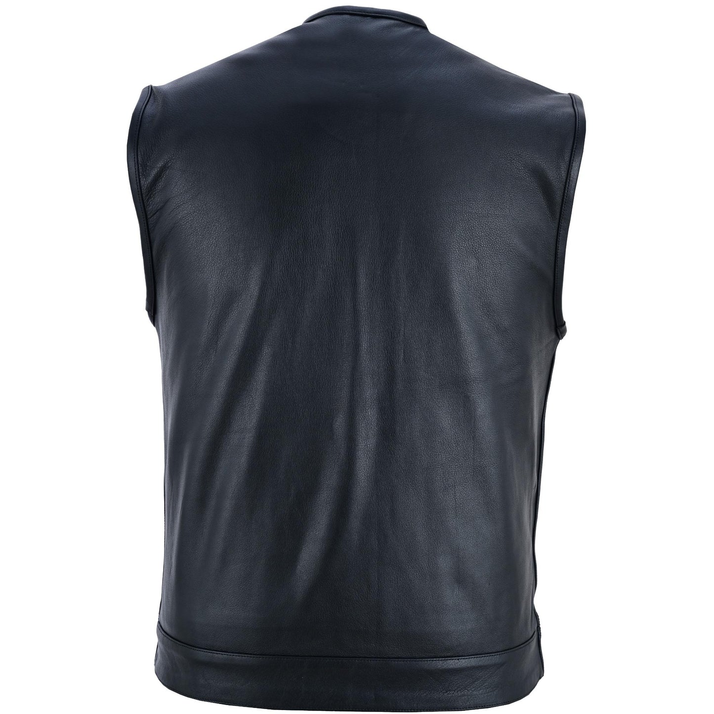 DS Men's Titan Black Leather Vest - Milled Cowhide, Hidden Zipper
