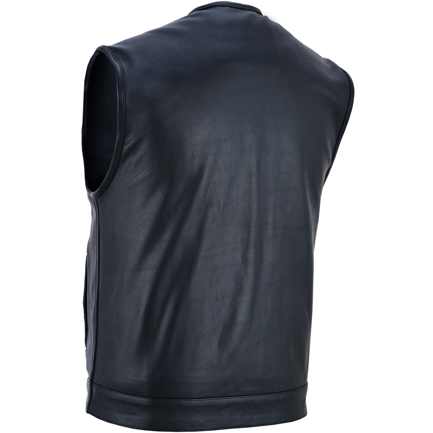 RC Men's Titan Black Leather Vest - Milled Cowhide, Hidden Zipper
