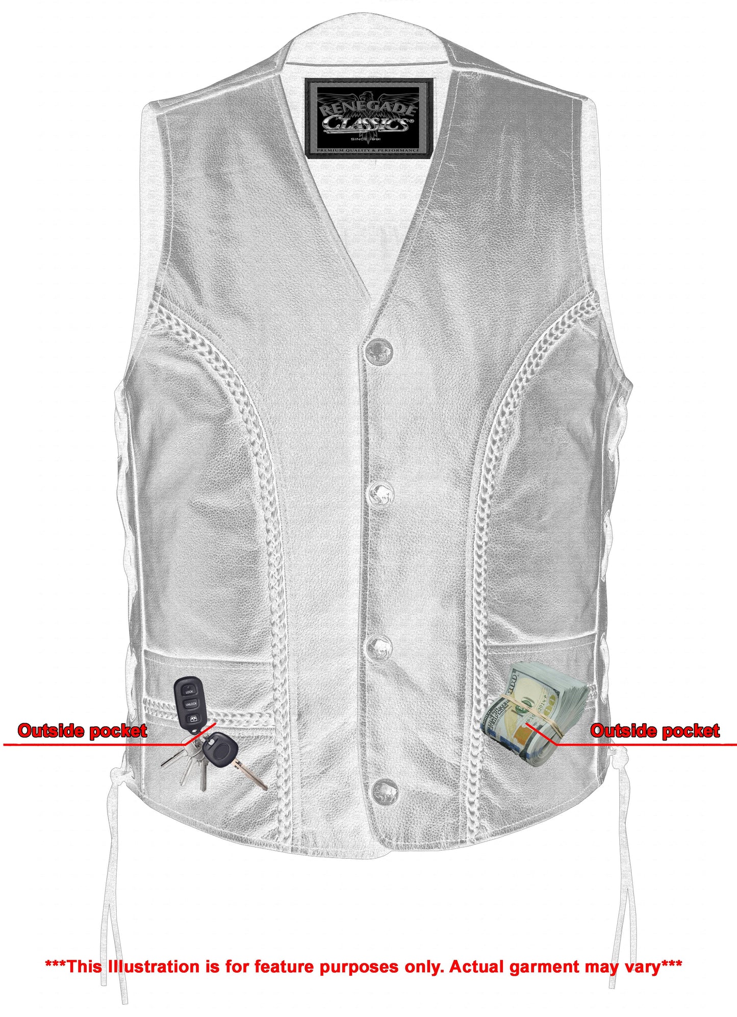 Charlie Men's Black Braided Leather Motorcycle Vest & Lace-Up Sides