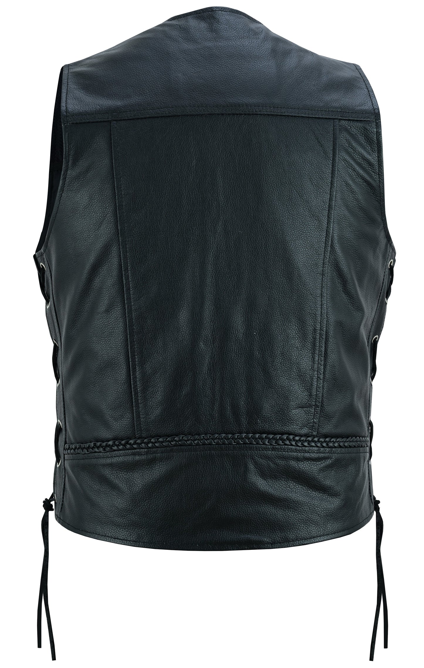 Charlie Men's Black Braided Leather Motorcycle Vest & Lace-Up Sides