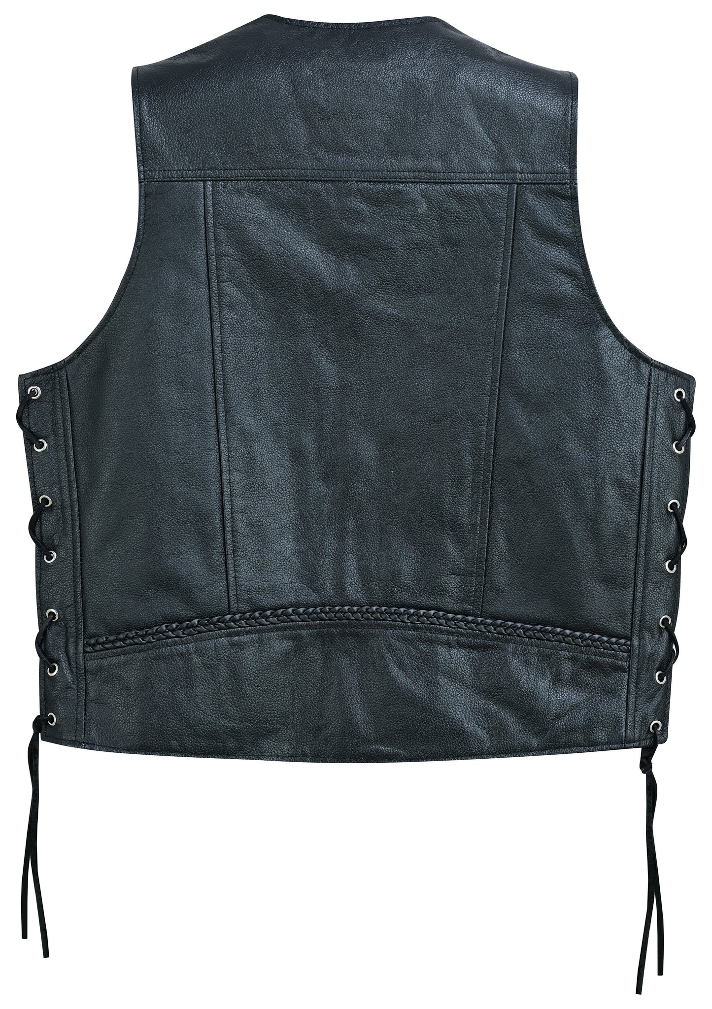 Charlie Men's Black Braided Leather Motorcycle Vest & Lace-Up Sides