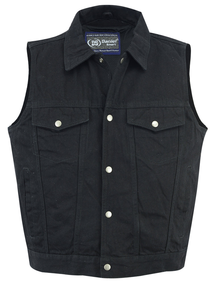 DM Snap Front Men's Denim Motorcycle Vest  - Black