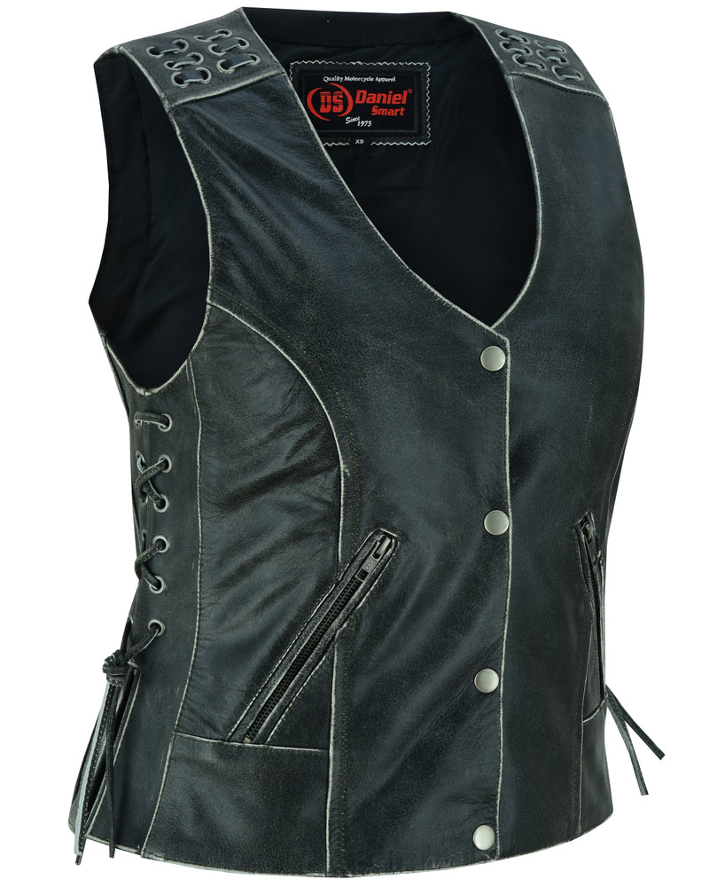 RC Women's Gray Vest with Grommet and Lacing Accents