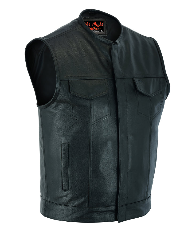 Men's AM Black Cowhide Leather Motorcycle Vest