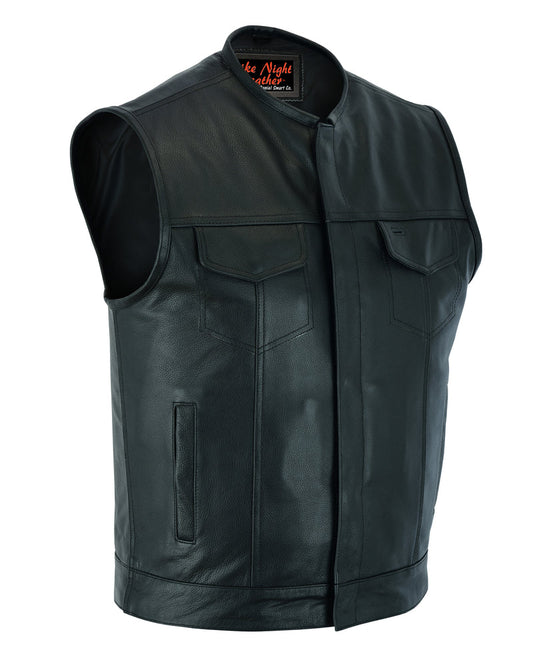 Men's AM  Black Cowhide Leather Motorcycle Vest
