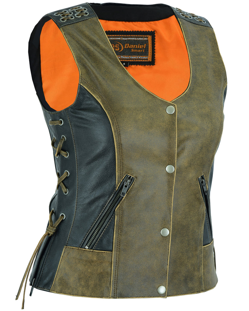 RC Women's Vest with Grommet and Lacing Accents - Two Tone