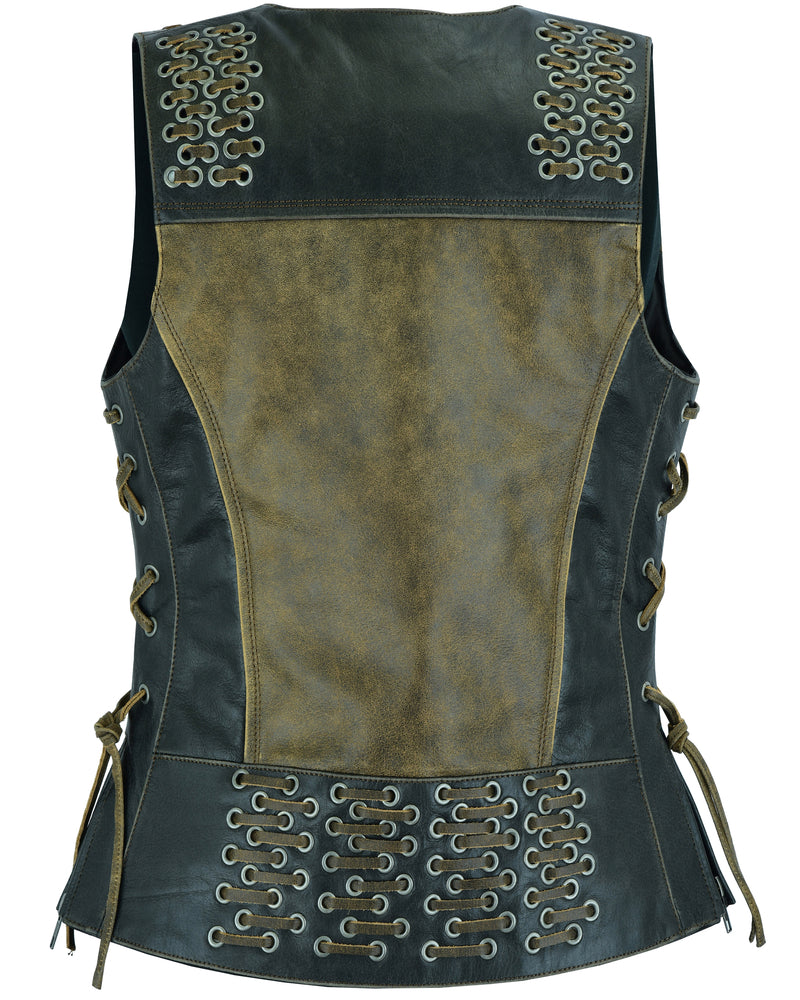 RC Women's Vest with Grommet and Lacing Accents - Two Tone