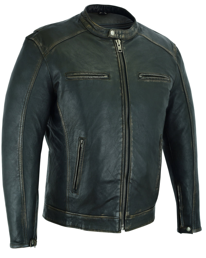RC Men's Cruiser Jacket in Lightweight Drum Dyed Distressed Naked - Olive