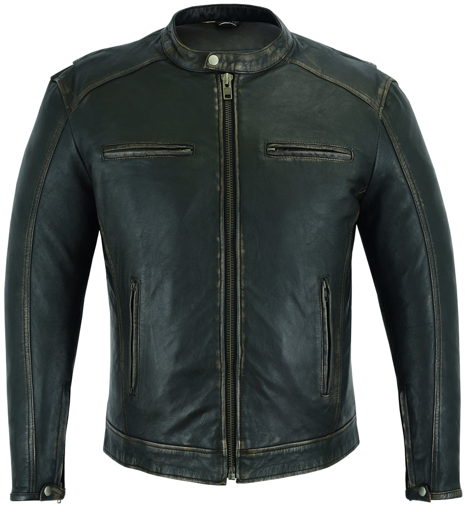 RC Men's Cruiser Jacket in Lightweight Drum Dyed Distressed Naked - Olive
