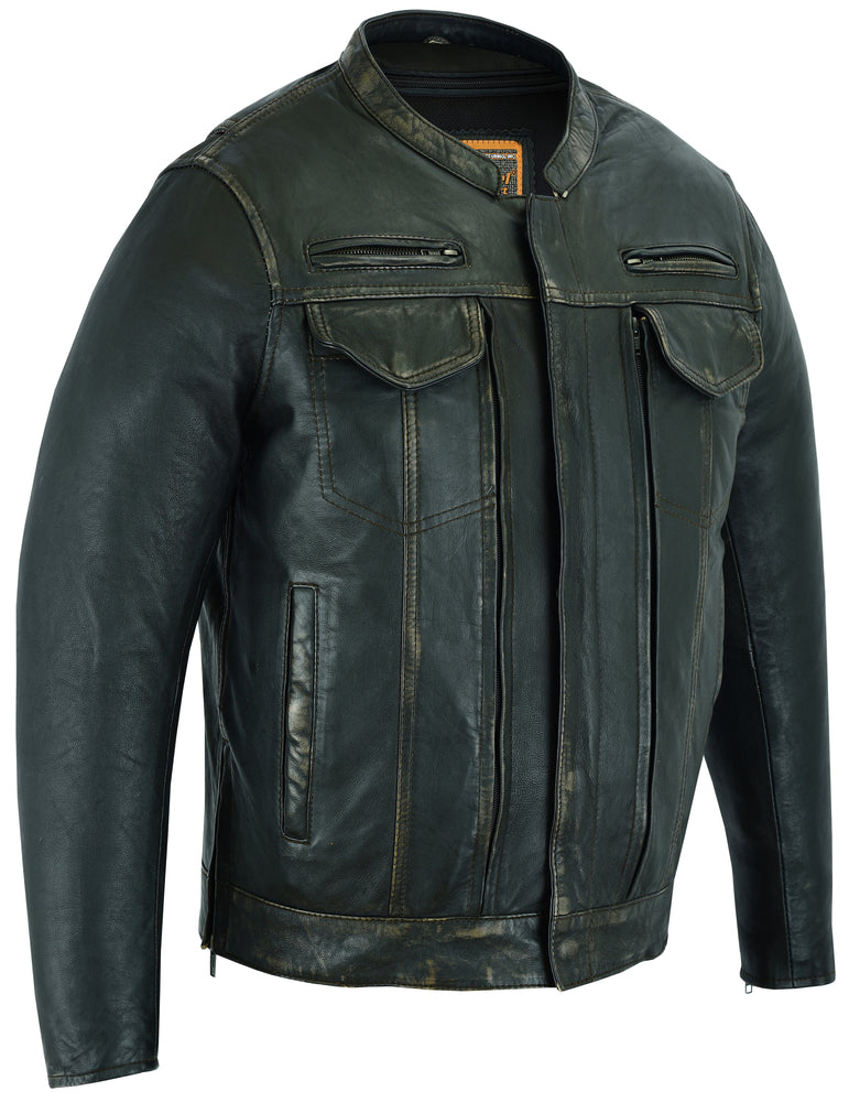 RC Men's Modern Utility Style Jacket in Lightweight Drum Dyed Distressed Naked Lambskin