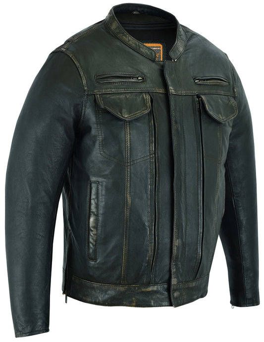 RC Men's Modern Utility Style Jacket in Lightweight Drum Dyed Distressed Naked Lambskin