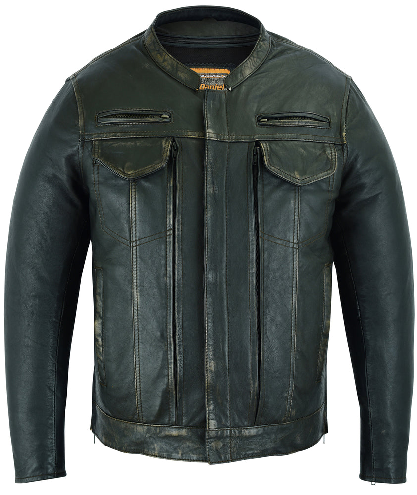 RC Men's Modern Utility Style Jacket in Lightweight Drum Dyed Distressed Naked Lambskin