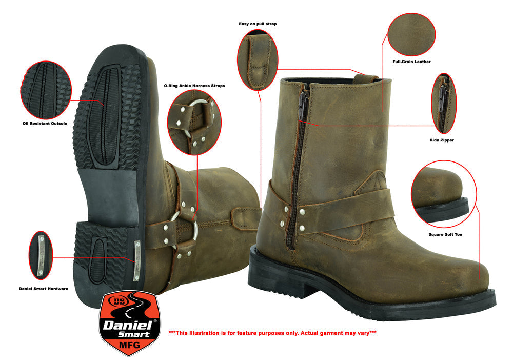 DS Men's Side Zipper Waterproof Boots- Brown