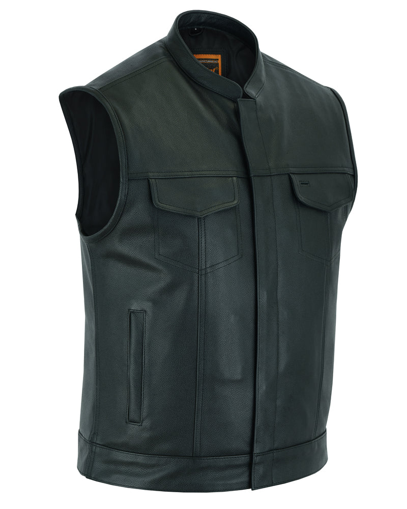 RC Blackhawk Scoop Collar Men's Motorcycle Vest - Smart Access Pocket & Hidden Zipper