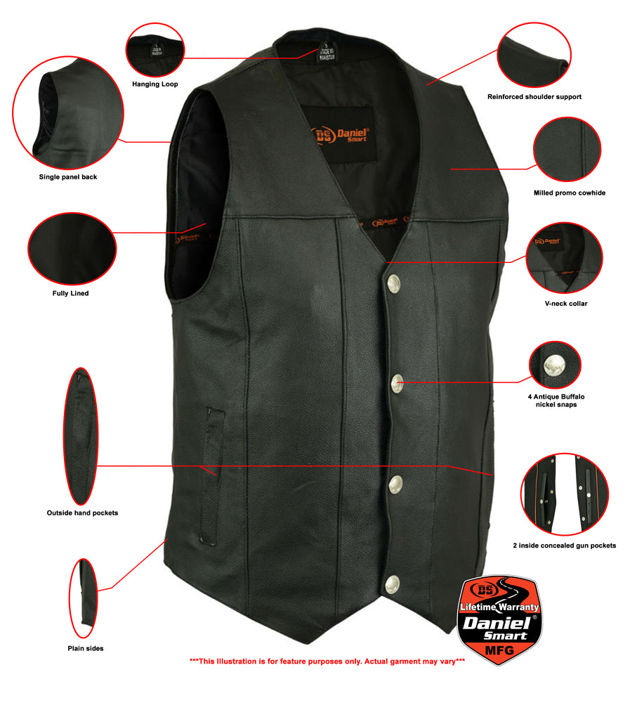 RC Men's Milled Single Back Panel Leather Vest - Black