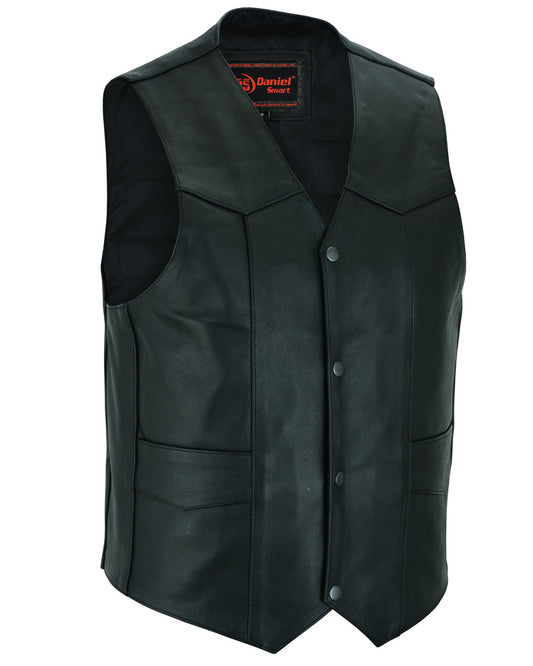 RC Men's Traditional Leather Motorcycle Vest - Black