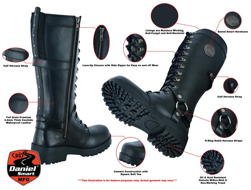 RC Women's 15 Inch Black Leather Stylish Harness Boot