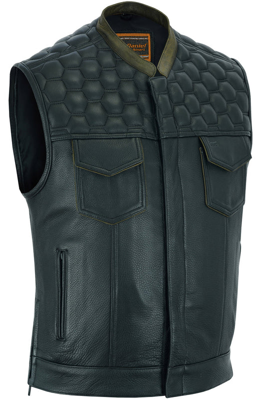 RC Whiskey Men's Motorcycle Leather Vest - Black