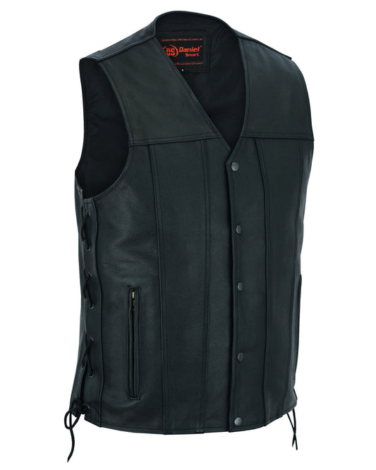 RC Men's Tall Classic Tapered Bottom Biker Leather Vest- Black