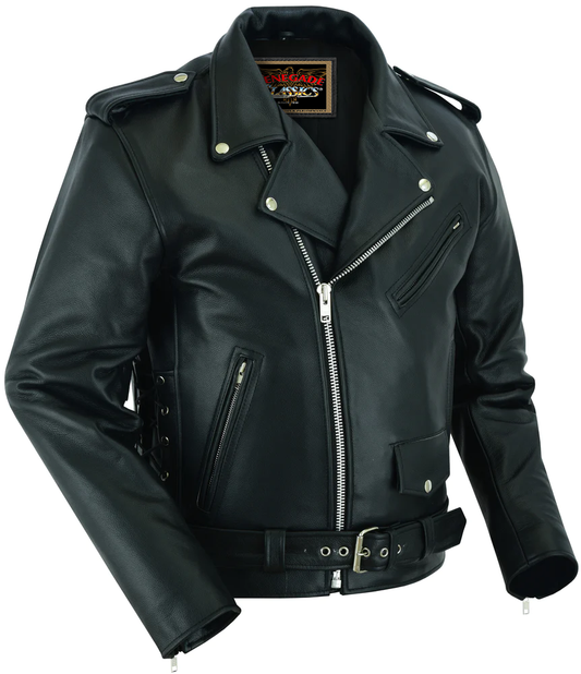Classic Star Black Men’s Leather Motorcycle Jacket – Adjustable Fit