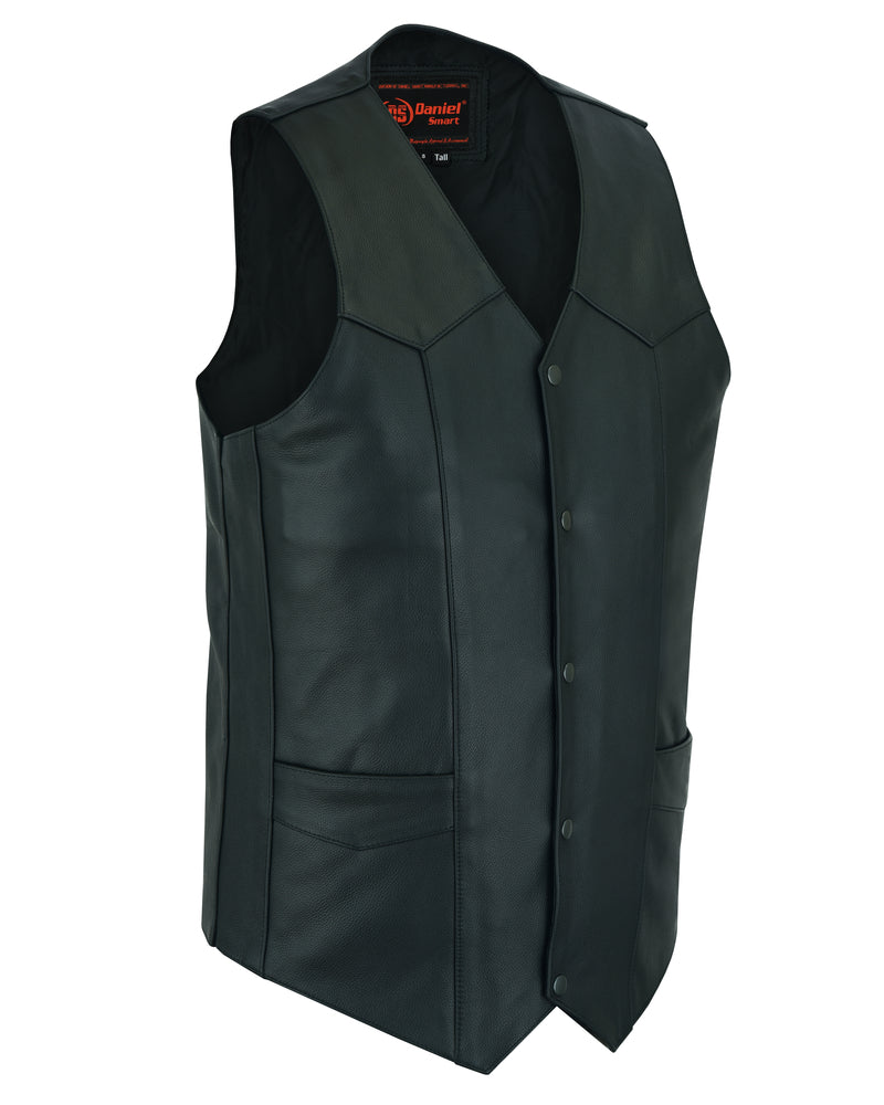 RC Men's Tall Classic Motorcycle Leather Vest - Black