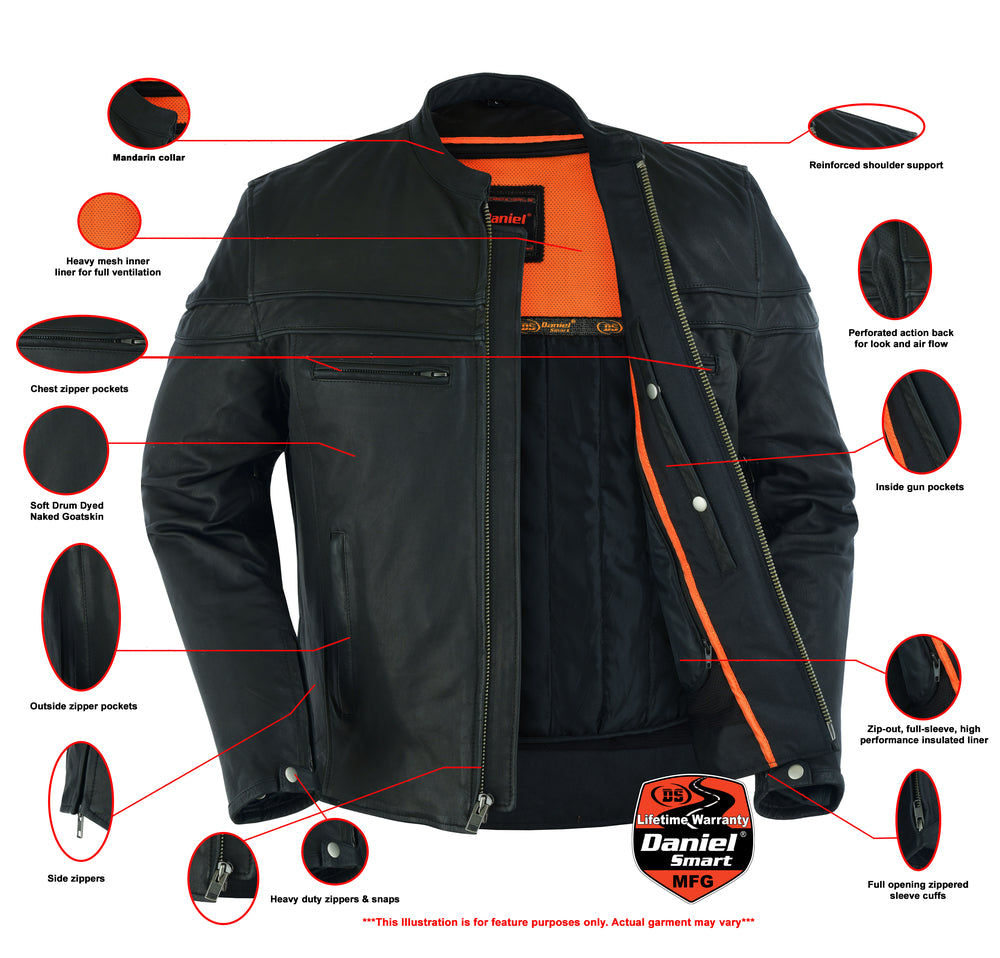 RC Men’s Sporty Lightweight Black Leather Cross Over Jacket