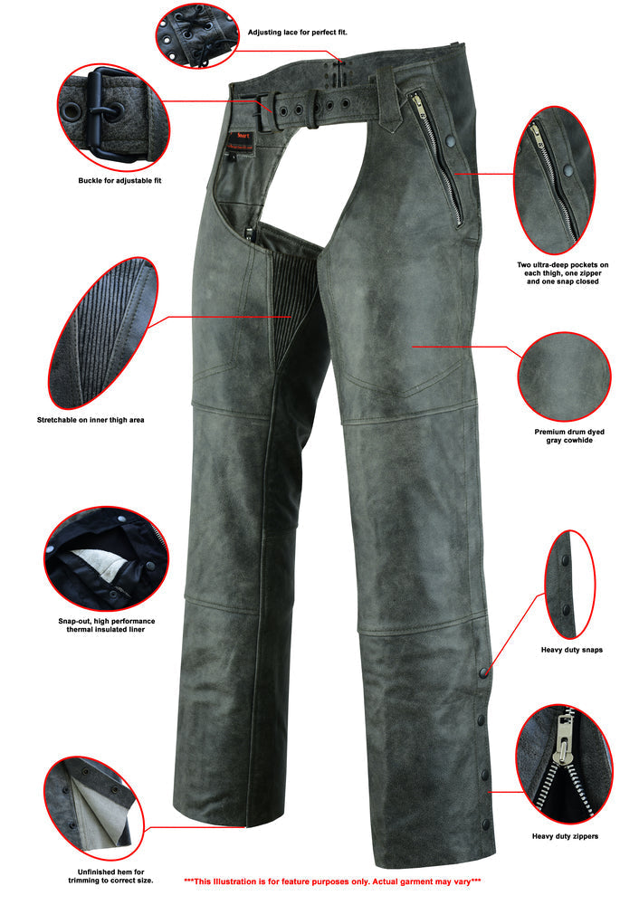 RC Unisex Double Deep Pocket Thermal Lined Chaps - GRAY