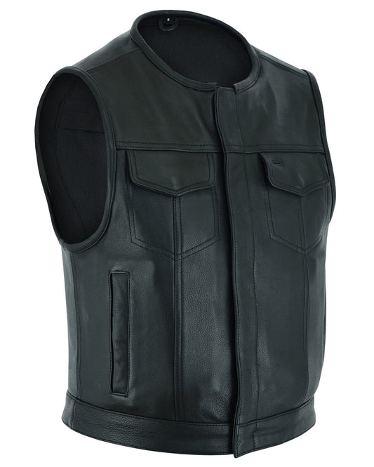 RC Men's Drop Zone Leather Motorcycle Vest – Black