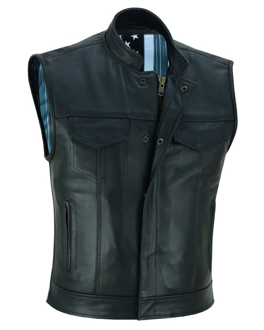 RC Private Men's Black Leather Motorcycle Vest