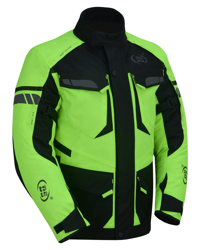 DS 4-Season Hi-Vis Mens Textile Motorycyle Jacket Waterproof & Ventilated