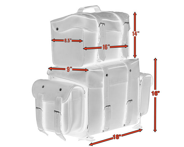 RC Leather Black PVC Large Four Piece Motorcycle Touring Tail Bag