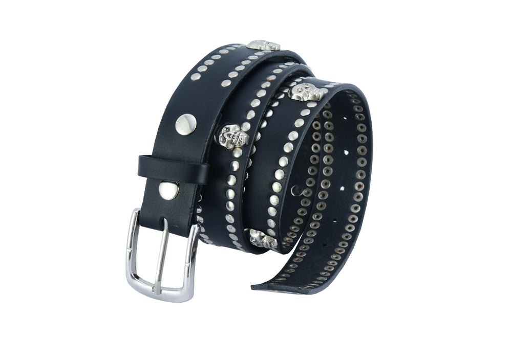 BLT Black Leather Belt with Silver StuRC and Skulls