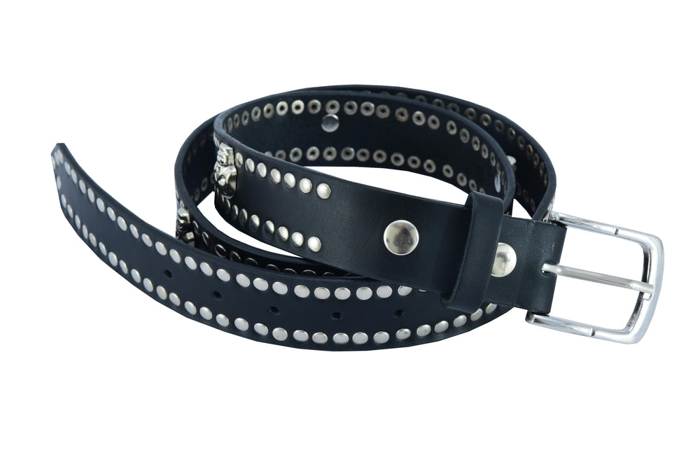BLT Black Leather Belt with Silver StuRC and Skulls