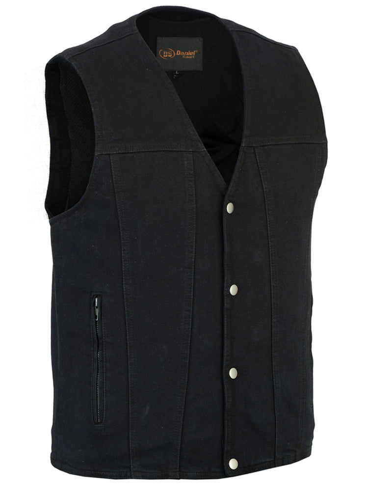 DM Men's Black Plain sides Denim Motorcycle Vest – Heavy Snaps