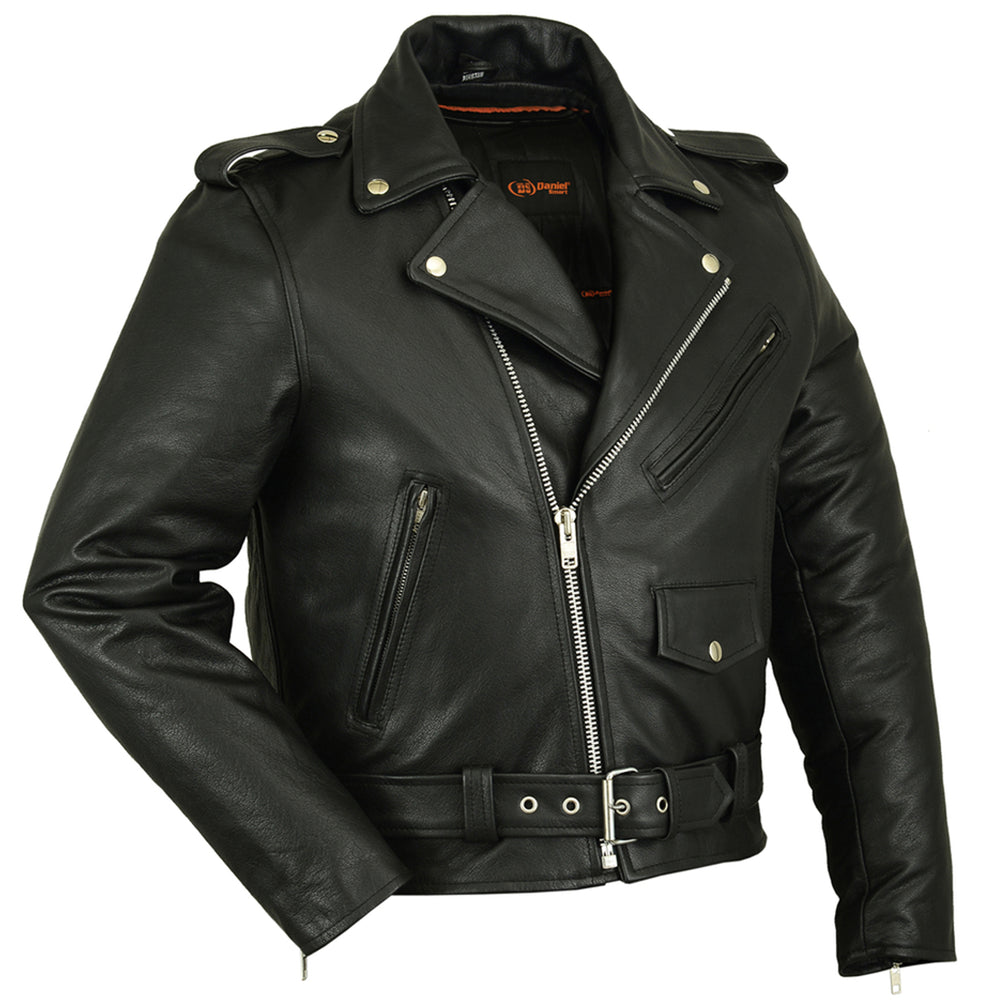 RC Men's Classic Plain Side Police Style Motorcycle Jacket - Black